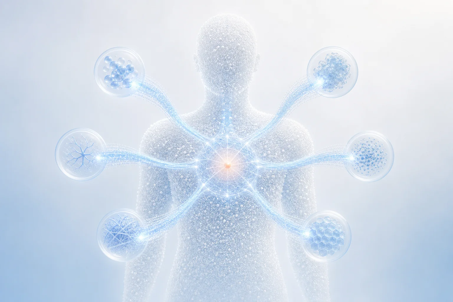 Human biological model with six connected health-signal pathways