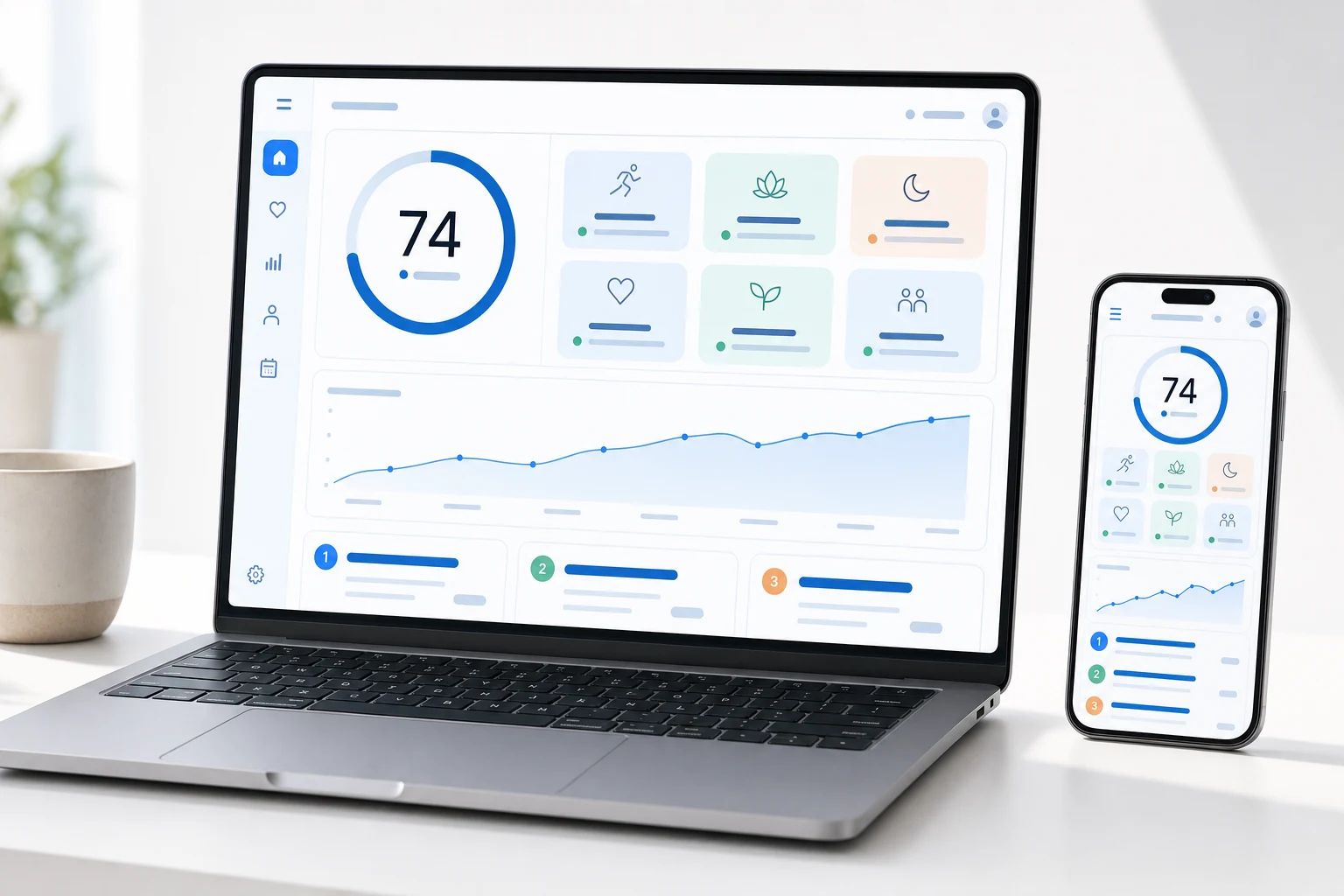 Private wellness program results shown across laptop and phone
