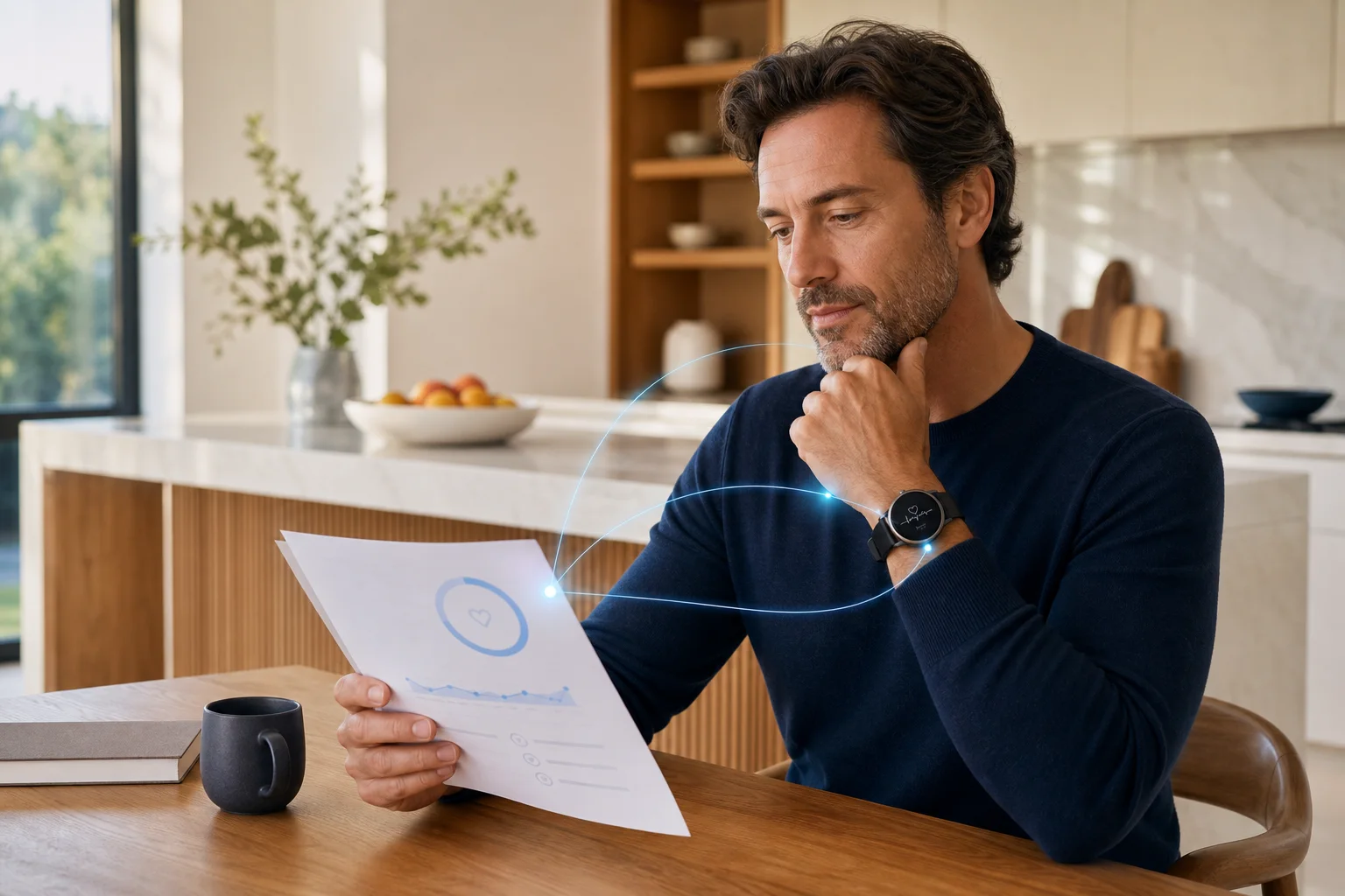 Person reviewing connected personal health insights at home